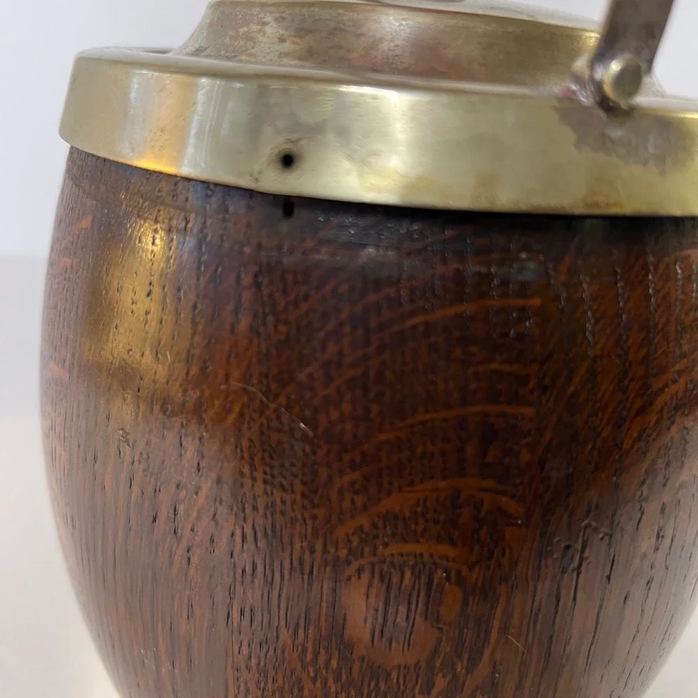 Antique English Oak & Silverplate EPNS Biscuit Barrel Lid‎ Handle Flaw